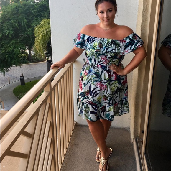 ASOS Curve Dresses & Skirts - Tropical Bardot Dress with Frill